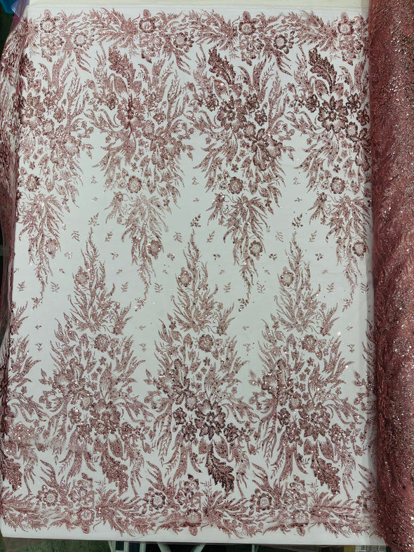 Big Glitter Damask Design On A Mesh Lace Fabric/Prom/Sold By The Yard