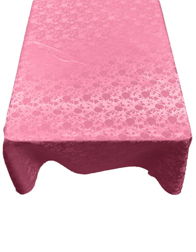 Dusty Rose Roses Jacquard Satin Rectangular Tablecloth Seamless/Party Supply.