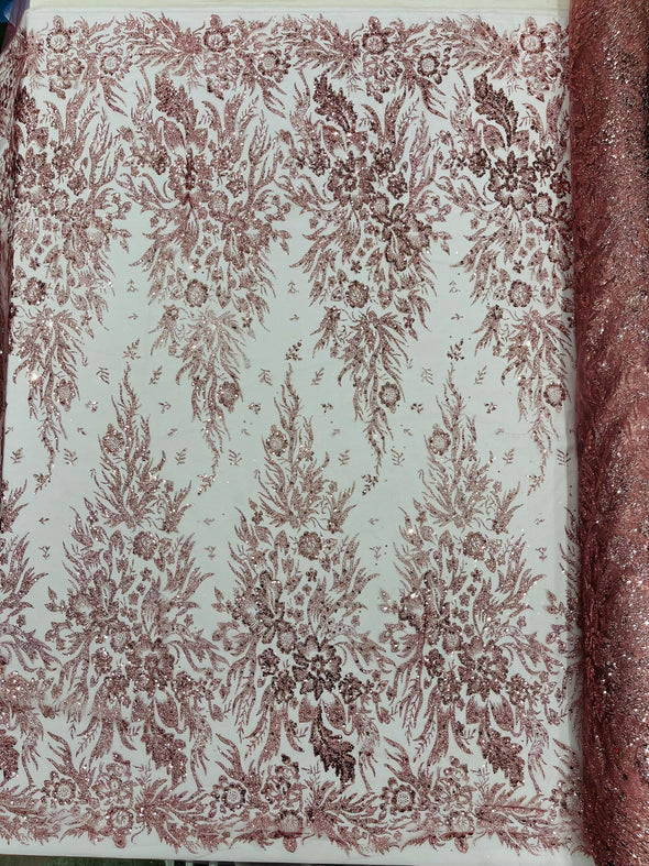 Big Glitter Damask Design On A Mesh Lace Fabric/Prom/Sold By The Yard