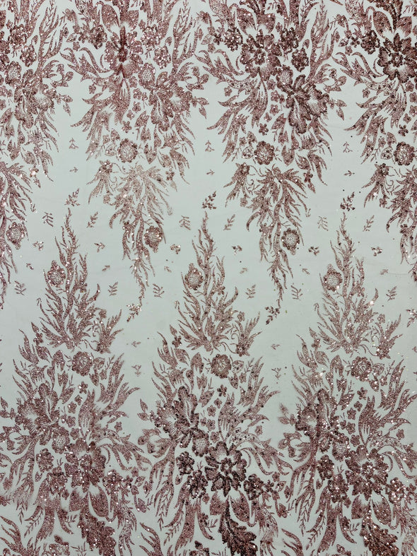Big Glitter Damask Design On A Mesh Lace Fabric/Prom/Sold By The Yard
