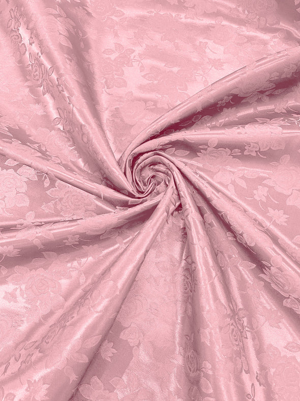 Dusty Rose Polyester Big Roses/Floral Brocade Jacquard Satin Fabric/ Cosplay Costumes, Table Linen- Sold By The Yard