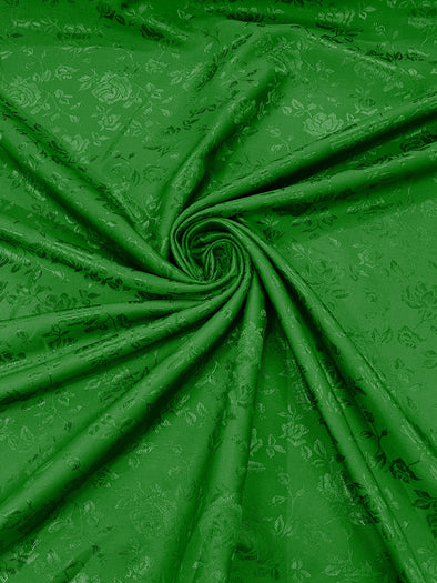 Flag Green Polyester Roses/Floral Brocade Jacquard Satin Fabric/ Cosplay Costumes, Table Linen- Sold By The Yard.
