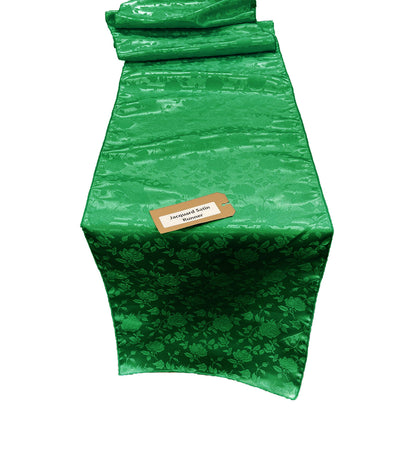 Flag Green Jacquard Satin Roses Runner, Party Supply / Wedding / Decoration.
