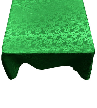 Flag Green Square Tablecloth Roses Jacquard Satin Overlay for Small Coffee Table Seamless