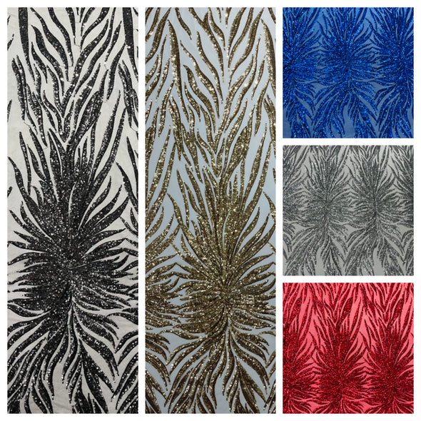 Phoenix Feather Design with Sequins Embroider on a 4 way Stretch Mesh Fabric- Sold by the yard.