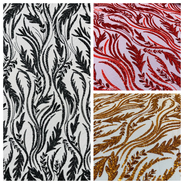 Luxury Festival Beaded Vine Lace Fabric, Sold by The Yard.