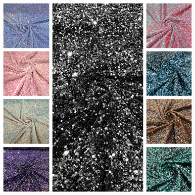 54" Stretch Velvet with Luxury Sequins All Over 5mm Shining Sequins 2-Way Stretch. Sold by the yard.