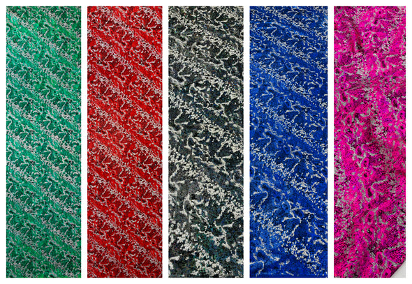 Shattered Glass Snake Design Nylon Spandex Fabric, 4-Way Stretch, Medium Weight, Sold by The Yard