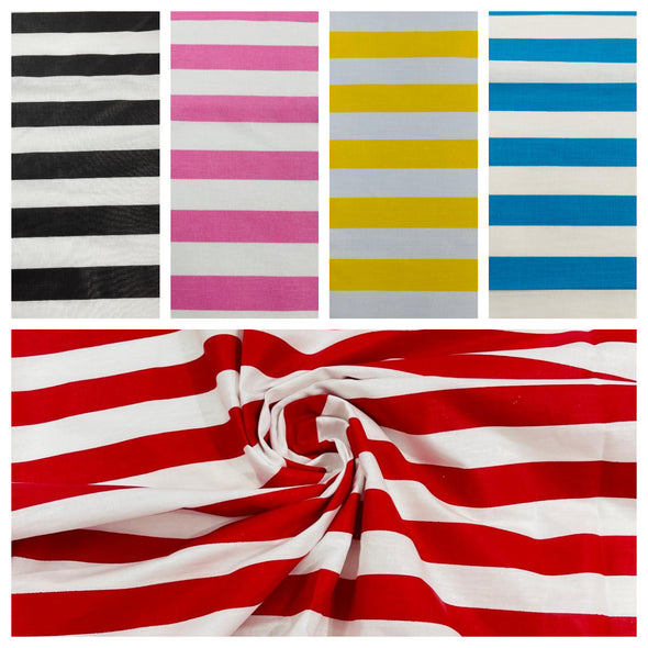 60" Wide by 1" Stripe Poly Cotton Fabric Sold By The Yard