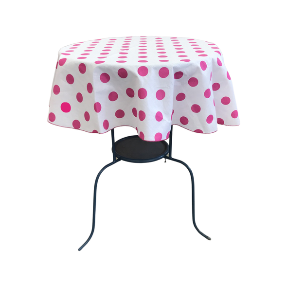 Fuchsia Dot on White Round Polka Dot Poly Cotton Tablecloth ( Choose Size Below )