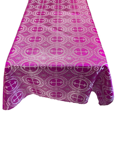 Fuchsia Rectangular Metallic Cross Brocade Jacquard Satin Table Overlay/Religious Brocade/Liturgical Fabric/Church.