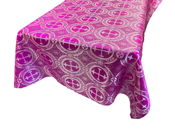 Fuchsia Square Metallic Cross Brocade Jacquard Satin Table Overlay/Religious Brocade/Liturgical Fabric/Church.