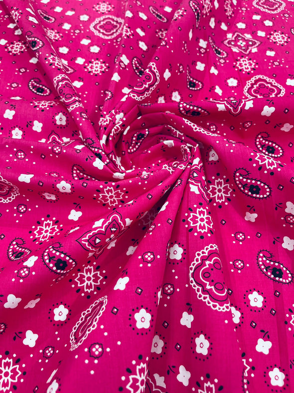 Fuchsia 58/59" Wide 65% Polyester 35 Percent Poly Cotton Bandanna Print Fabric, Good for Face Mask Covers, Sold By The Yard