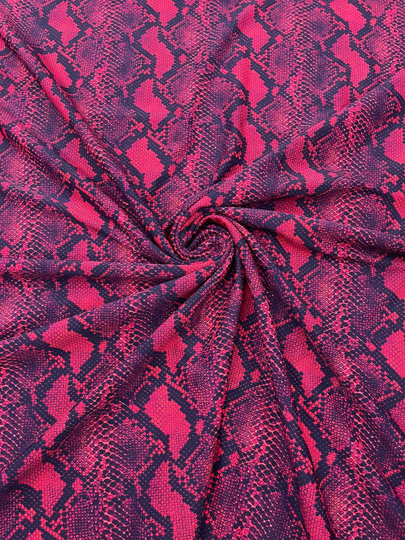 Fuchsia Python Snake Print on a 4 way Stretch Nylon Spandex/58” wide/- Sold by the yard.