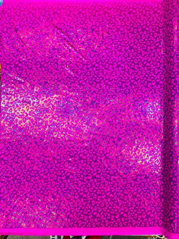 Leopard Oil Spill Metallic Print on a Stretch Nylon Spandex Tricot/Milliskin - Sold by the yard.