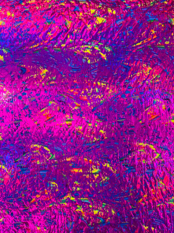 Splatter Foil Paint Metallic Print on a 4-way Stretch Tie Dye Nylon Spandex Tricot/Milliskin -Sold by the yard.