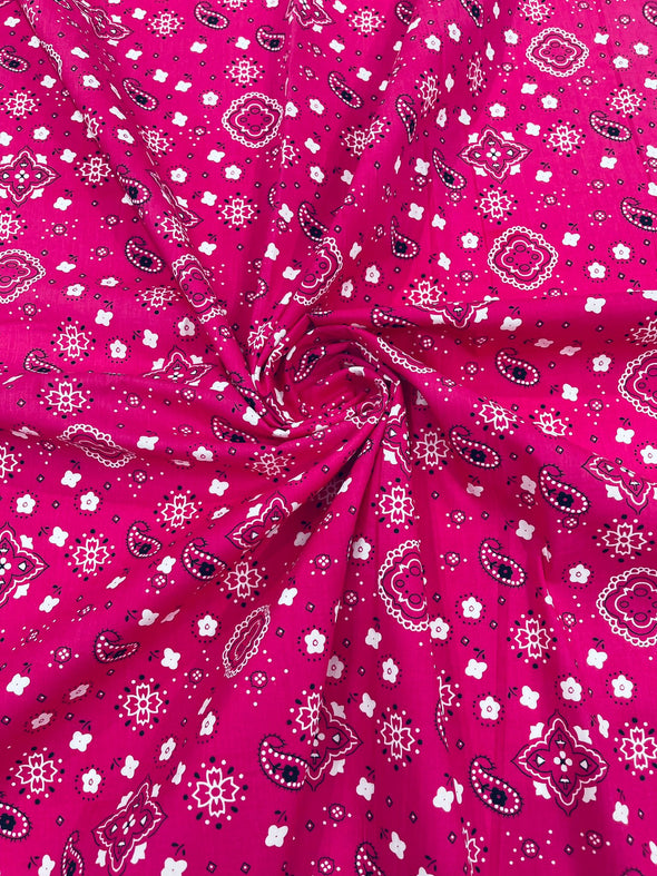 Fuchsia 58/59" Wide 65% Polyester 35 Percent Poly Cotton Bandanna Print Fabric, Good for Face Mask Covers, Sold By The Yard