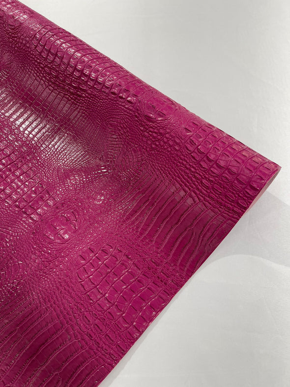 Fuchsia 54” Wide Gator Two Tone Fake Leather Upholstery, 3-D Crocodile Skin Texture Faux Leather PVC Vinyl Fabric Sold by The Yard.