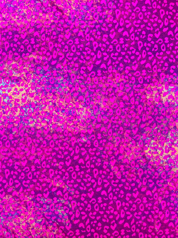 Leopard Oil Spill Metallic Print on a Stretch Nylon Spandex Tricot/Milliskin - Sold by the yard.