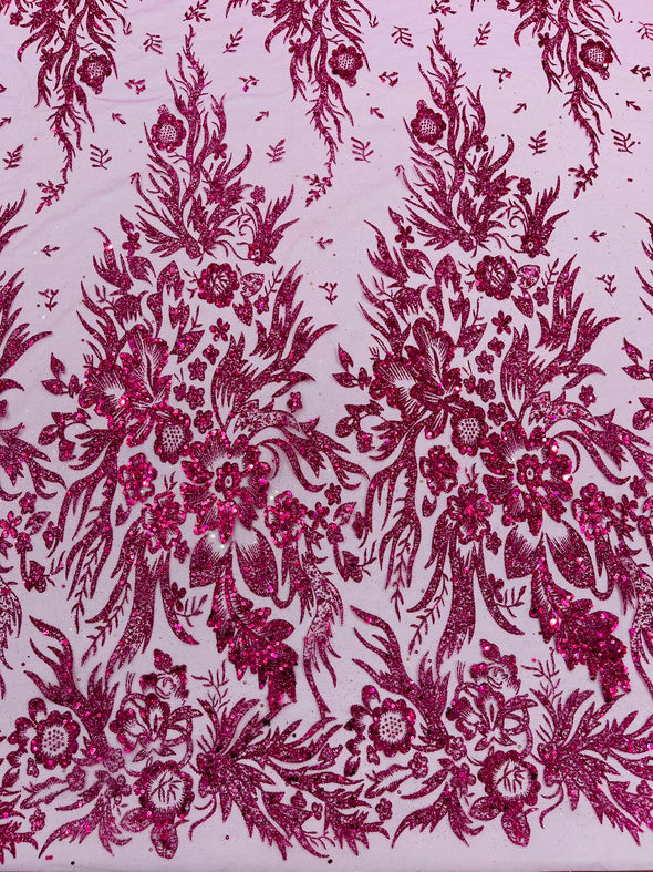Big Glitter Damask Design On A Mesh Lace Fabric/Prom/Sold By The Yard