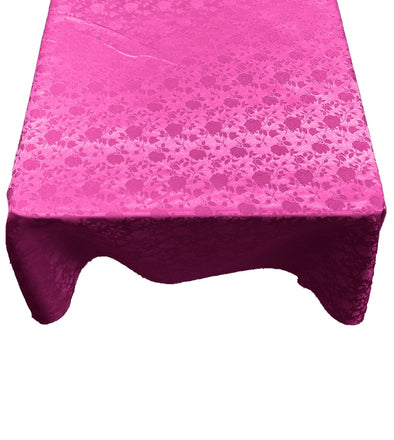 Fuchsia Square Tablecloth Roses Jacquard Satin Overlay for Small Coffee Table Seamless