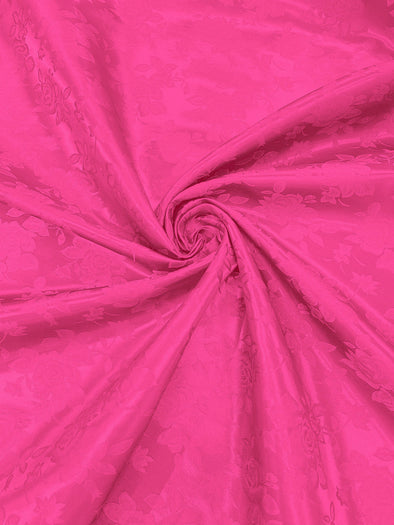 Fuchsia Polyester Big Roses/Floral Brocade Jacquard Satin Fabric/ Cosplay Costumes, Table Linen- Sold By The Yard