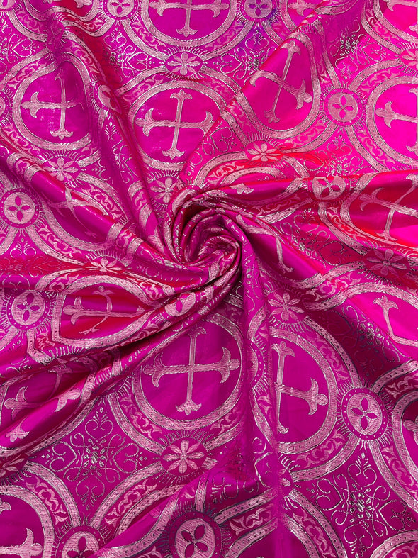 Cross Brocade Jacquard Satin/Religious Brocade/58" Wide/Liturgical Fabric/Church/Vestment-By The Yard
