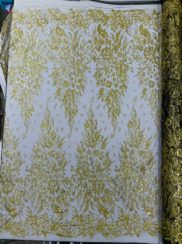 Big Glitter Damask Design On A Mesh Lace Fabric/Prom/Sold By The Yard