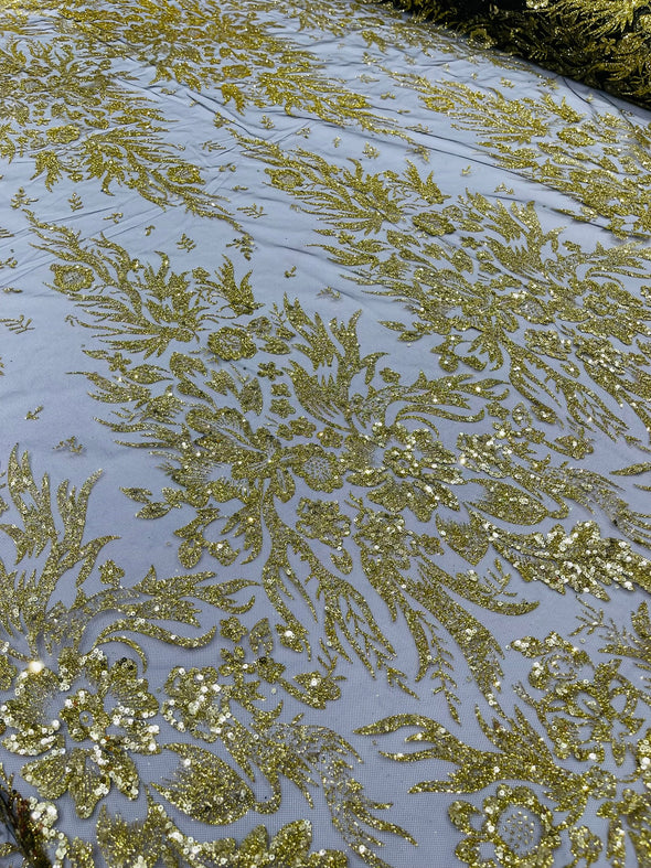 Big Glitter Damask Design On A Mesh Lace Fabric/Prom/Sold By The Yard