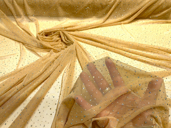 Sheer All Over AB Rhinestones On Stretch Power Mesh Fabric, Sold by The Yard