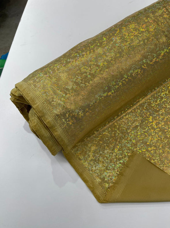 Gold Shattered Glass Foil Hologram/58” Wide/4 Way Stretch Spandex Nylon Tricot. Sold by the yard (Copy) (Copy)