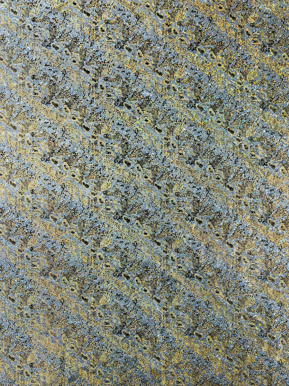 Gold Shattered Glass Snake Design Nylon Spandex Fabric, 4-Way Stretch, Medium Weight, Sold by The Yard