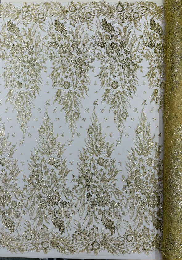 Big Glitter Damask Design On A Mesh Lace Fabric/Prom/Sold By The Yard
