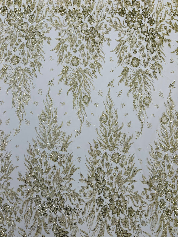Big Glitter Damask Design On A Mesh Lace Fabric/Prom/Sold By The Yard