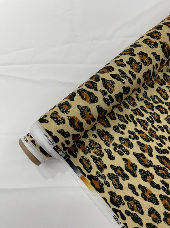 Foil Leopard Print On a Stretch Nylon Spandex Tricot/Milliskin -Sold by the yard.