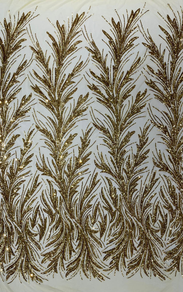 Feather damask shiny sequin design on a 4 way stretch mesh Fabric-prom-Sold by the yard