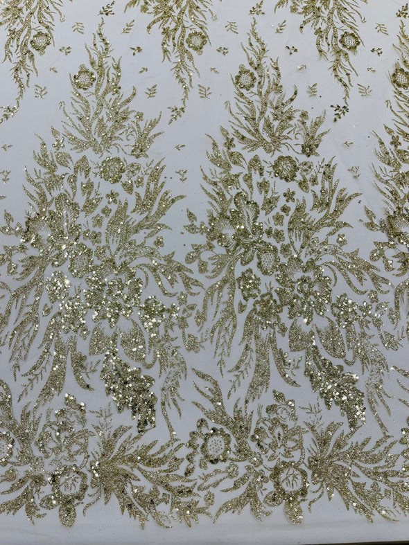 Big Glitter Damask Design On A Mesh Lace Fabric/Prom/Sold By The Yard