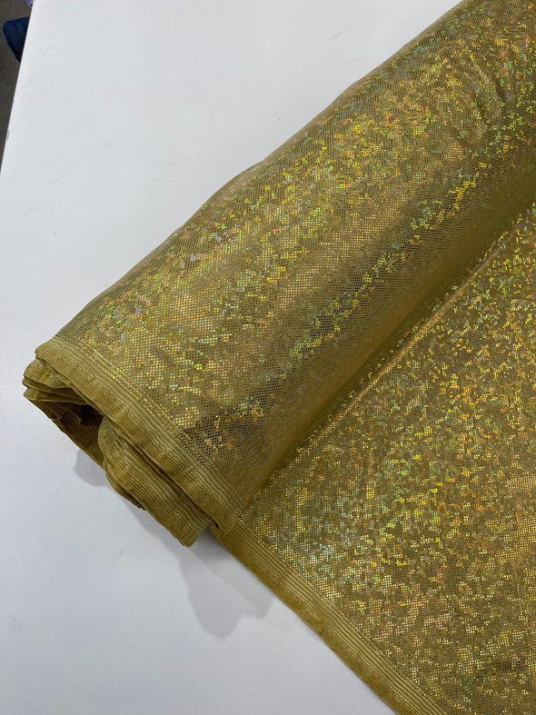 Gold Shattered Glass Foil Hologram/58” Wide/4 Way Stretch Spandex Nylon Tricot. Sold by the yard (Copy) (Copy)