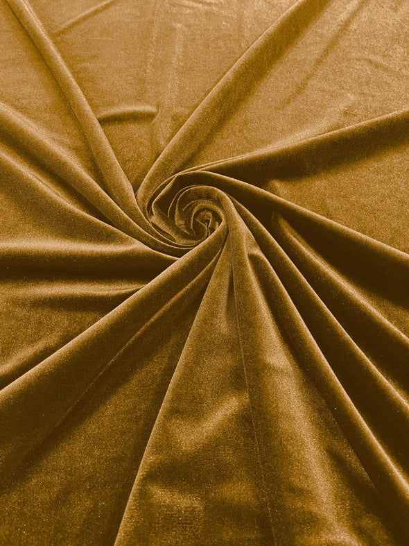 Gold 60" Wide 90% Polyester 10 percent Spandex Stretch Velvet Fabric for Sewing Apparel Costumes Craft, Sold By The Yard.