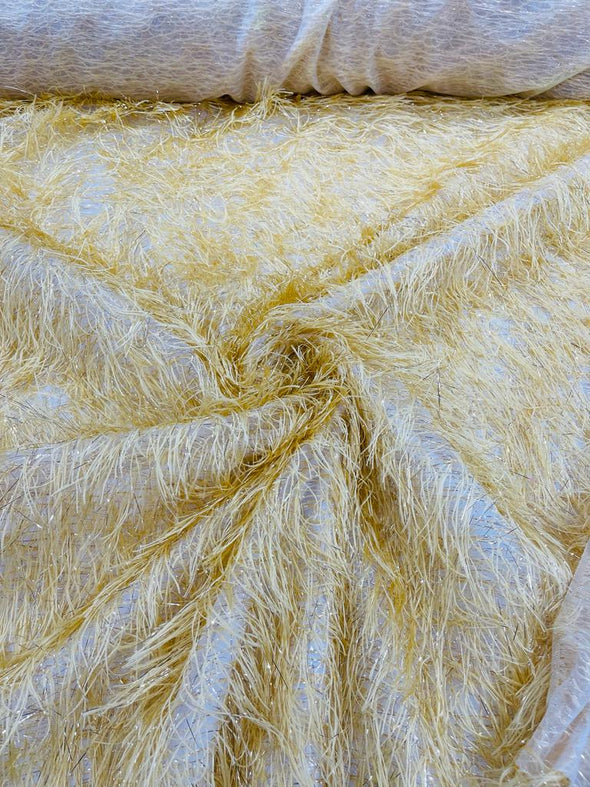 Shaggy Jacquard Faux Ostrich/Eye Lash Feathers Sewing Fringe With Metallic Thread Fabric By The Yard