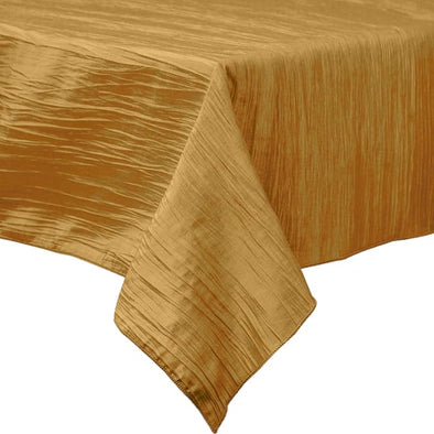 Gold Square Light Weight Accordion Design Crushed Taffeta Seamless Table Overlay.