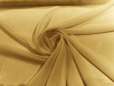 Gold 100% Polyester 58/60" Wide Soft Light Weight, Sheer, See Through Chiffon Fabric Sold By The Yard.