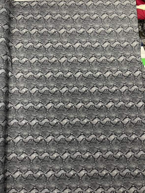 Gray Black Python Snake Print on a 4 way Stretch Nylon Spandex/58” wide/- Sold by the yard.