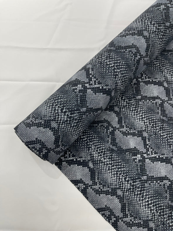 Gray Black Python Snake Print on a 4 way Stretch Nylon Spandex/58” wide/- Sold by the yard.