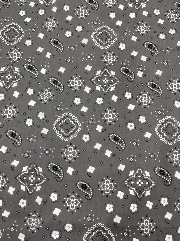 Gray 58/59" Wide 65% Polyester 35 Percent Poly Cotton Bandanna Print Fabric, Good for Face Mask Covers, Sold By The Yard