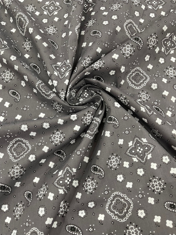 Gray 58/59" Wide 65% Polyester 35 Percent Poly Cotton Bandanna Print Fabric, Good for Face Mask Covers, Sold By The Yard