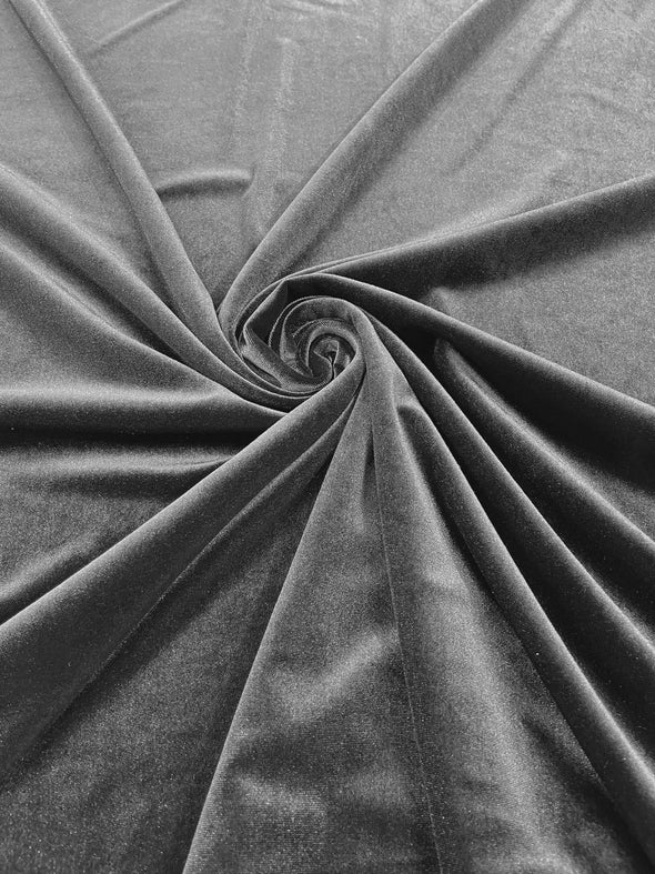 Gray 60" Wide 90% Polyester 10 percent Spandex Stretch Velvet Fabric for Sewing Apparel Costumes Craft, Sold By The Yard.