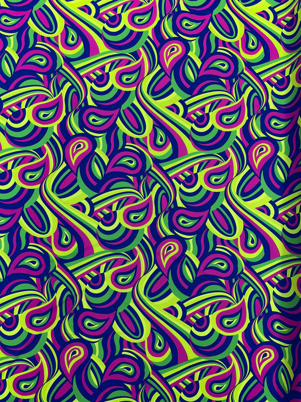 Green Pink-Blue Retro Paisley Spandex, by The Yard.