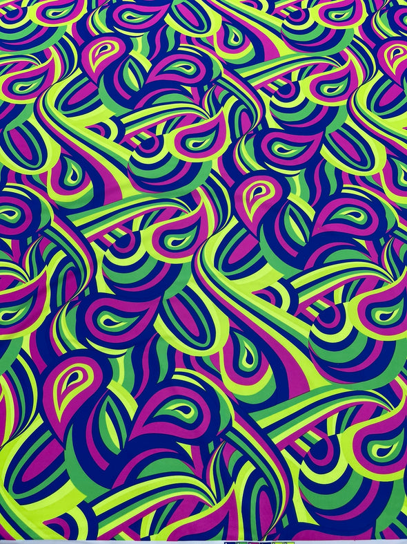 Green Pink-Blue Retro Paisley Spandex, by The Yard.