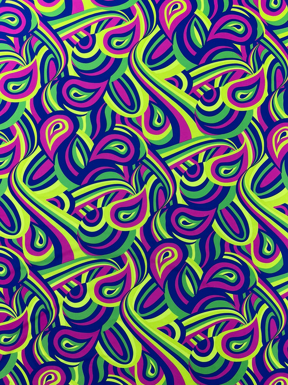 Green Pink-Blue Retro Paisley Spandex, by The Yard.